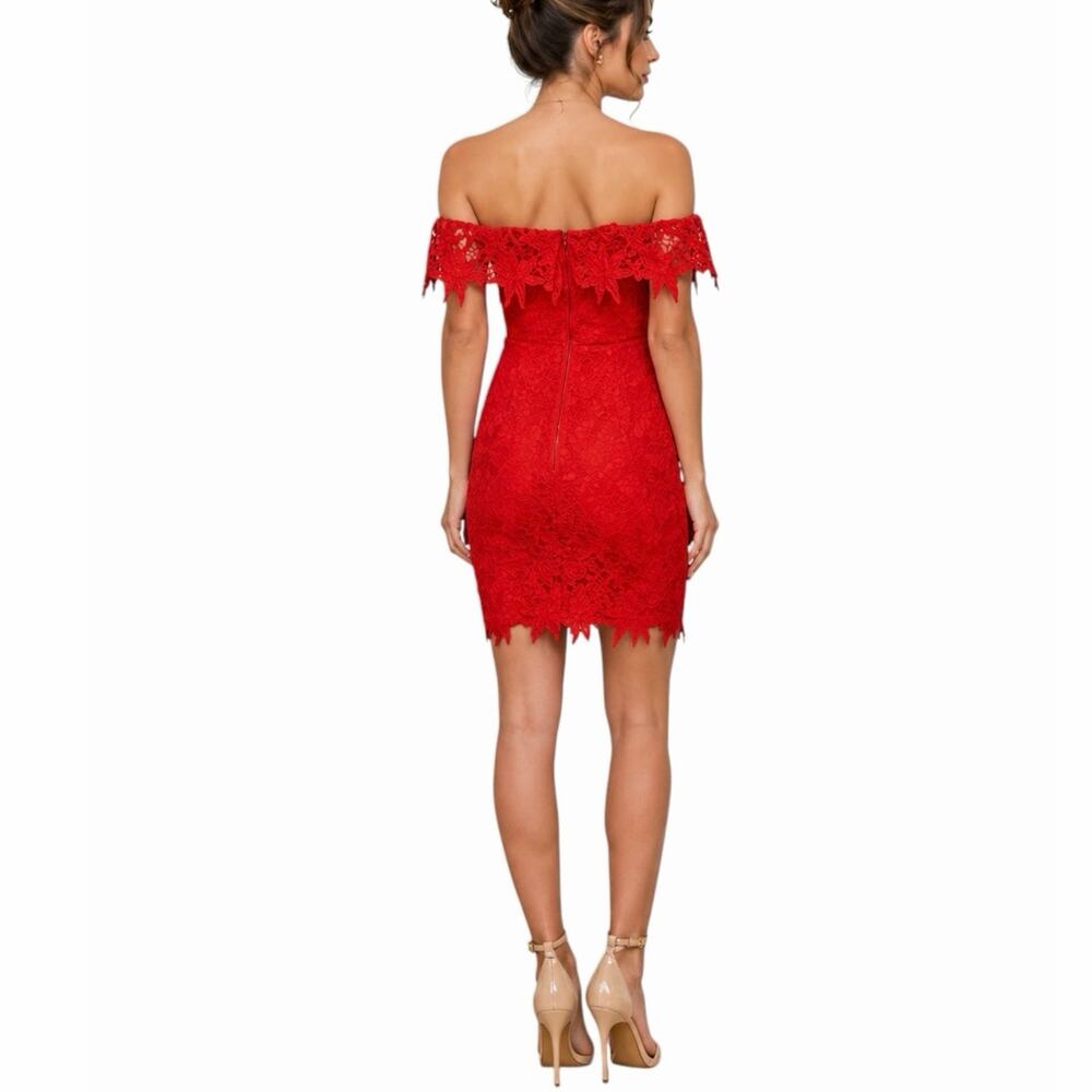ASTR the Label Red Lace Daniela Mini Dress Size S Wedding Guest Cocktail Party - Picture 2 of 12
